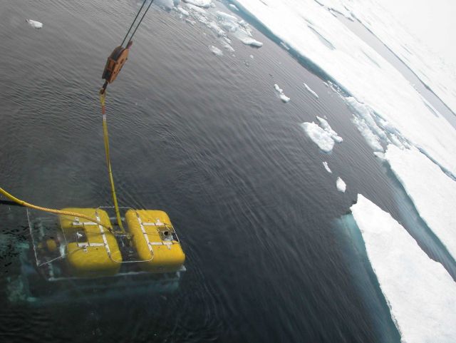 The ROV begins its descent into the deep waters of the Canada Basin. Picture