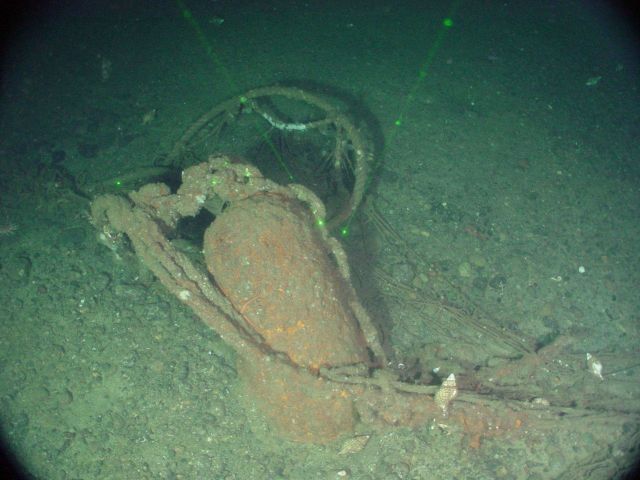 Marine debris - lost fishing gear, possibly a crab pot and its mooring. Picture