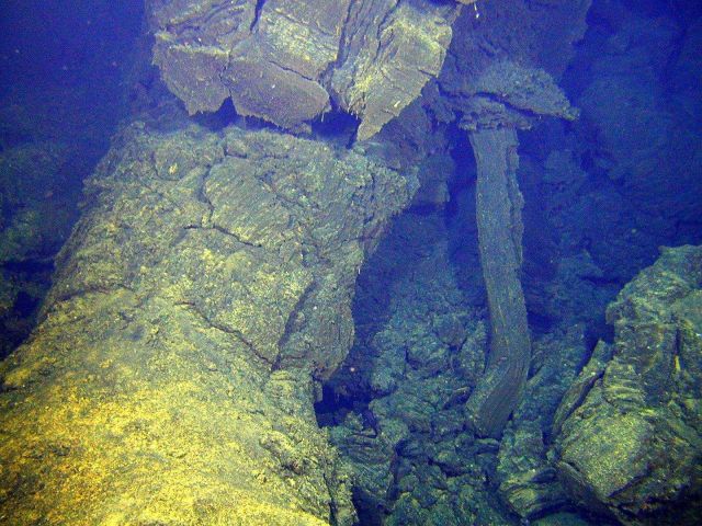 Toothpaste-like lava at Volcano W oozed from this tube before it solidified in place. Picture