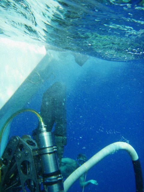 The ALVIN submersible begins its descent to the bottom Picture