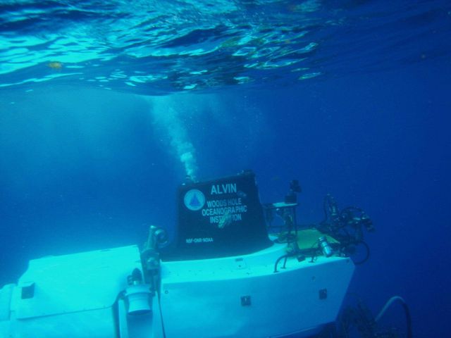 The ALVIN submersible begins its descent to the bottom Picture