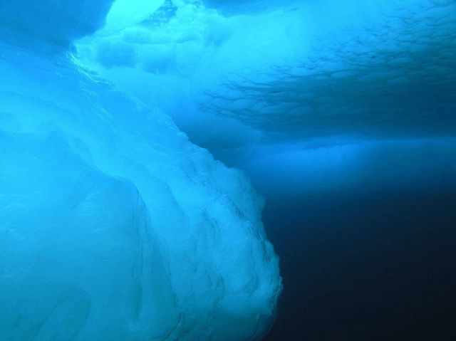 Photos taken underneath the ice surface show both the complexity of the ice structure as well as the stunning shades of blue Picture