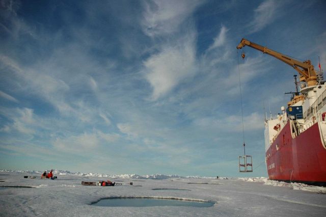 Operations on the ice from the Coast Guard ice breaker HEALY. Picture