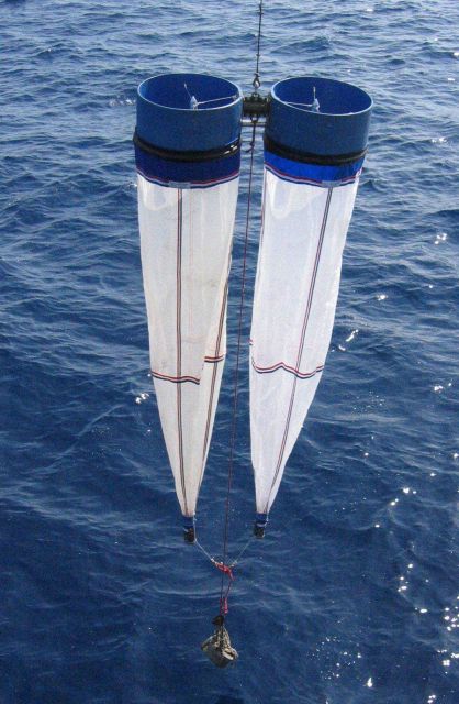 Paired bongo nets are lowered on a wire to a depth of 500 meters Picture