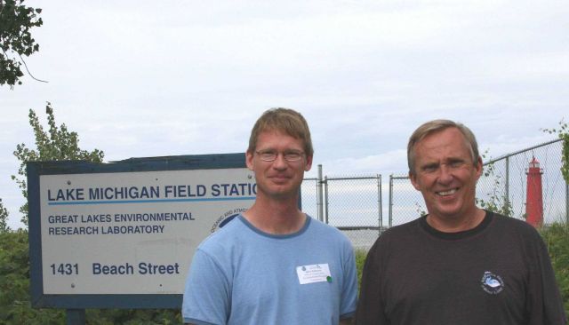 Steve Pothoven (left) and Gary Fahnenstiel, researchers at NOAA's Great Lakes Environmental Research Laboratory, at the Muskegon Field Station. Picture