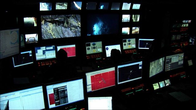 Reminiscent of a NASA mission, scientists and engineers monitor navigation and observations of Seirios and Little Hercules in control room. Picture