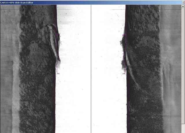 Sidescan sonar image of sunken schooner found in the Hudson River. Picture
