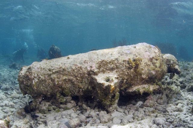 This heavily concreted carronade is one of 10 located during the 2008 expedition Picture