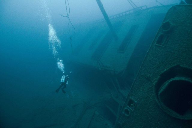 Protected from the high-energy of a shallow water environment, deepwater shipwrecks are often very intact Picture