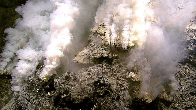 Hydrothermal vents on Kawio Barat submarine volcano spew white smoke Picture