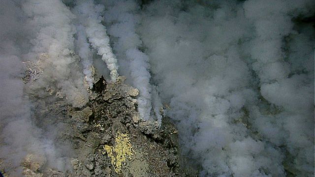 Hydrothermal vents on Kawio Barat submarine volcano spew white smoke Picture