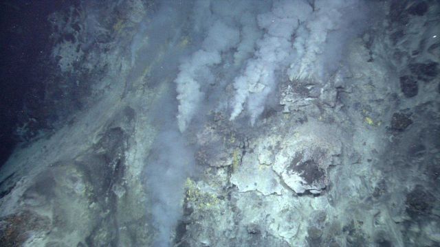 Hydrothermal vents on Kawio Barat submarine volcano spew white smoke Picture