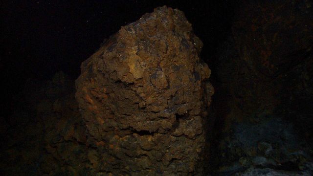 Stalagmite-like spire built from precipitates of hydrothermal fluids. Picture