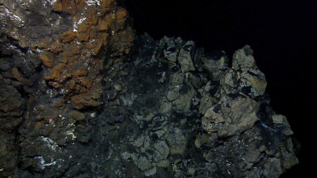 Hydrothermally altered rocks in the vicinity of hydrothermal vents. Picture