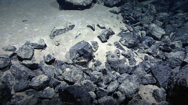Angular boulders that have never been subjected to surface erosion being slowly covered by sediment Picture