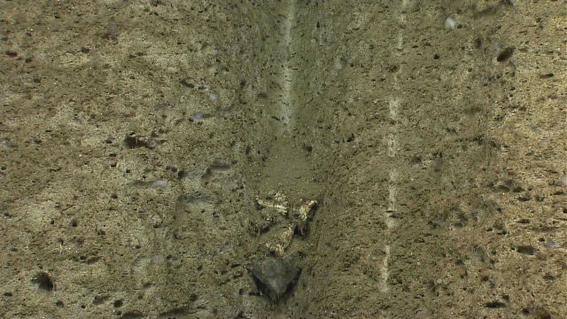 A sediment chute with a rock wedged in it Picture
