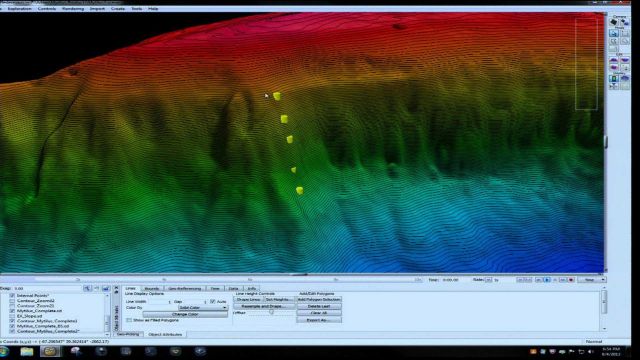 3-D view of ROV D2 climbing wall to summit of Mytilus Seamount. Picture