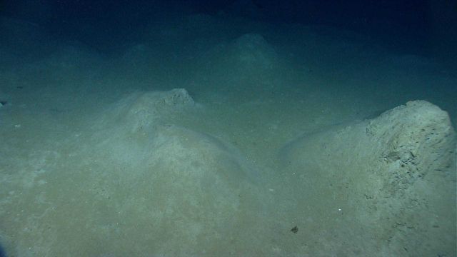 Dipping strata can be seen on the right hand mound in this area of relatively lifeless white mounds. Picture