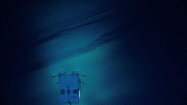 Deep Discoverer seen above sediment chutes along the flank of Bryant Canyon. Picture