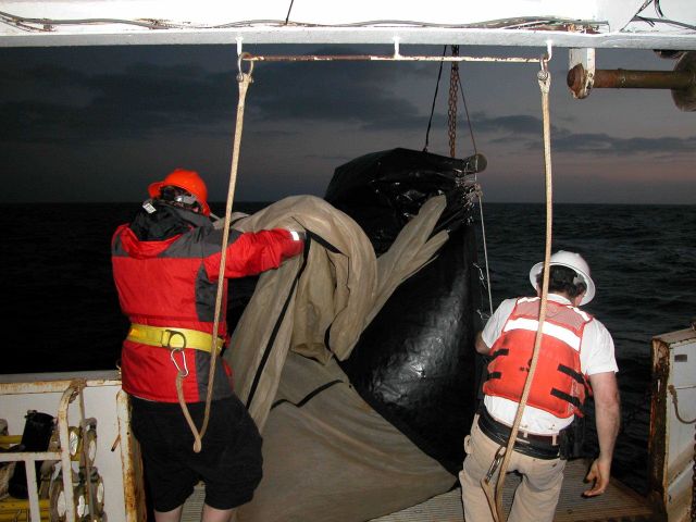 Deploying plankton tow nets. Picture