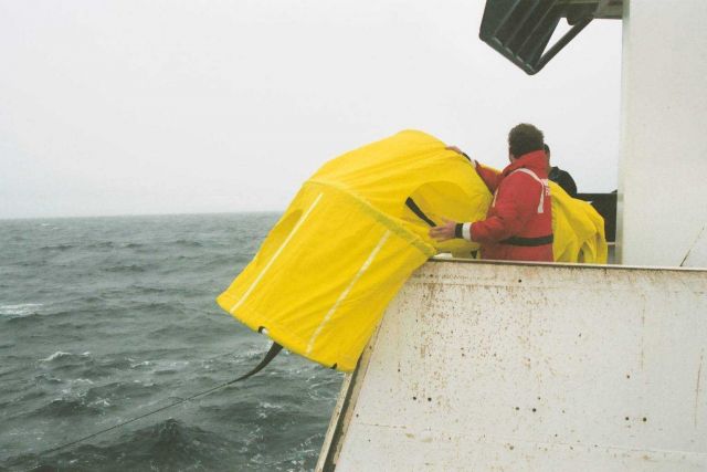 Deploying drogue attached to drifter buoy. Picture