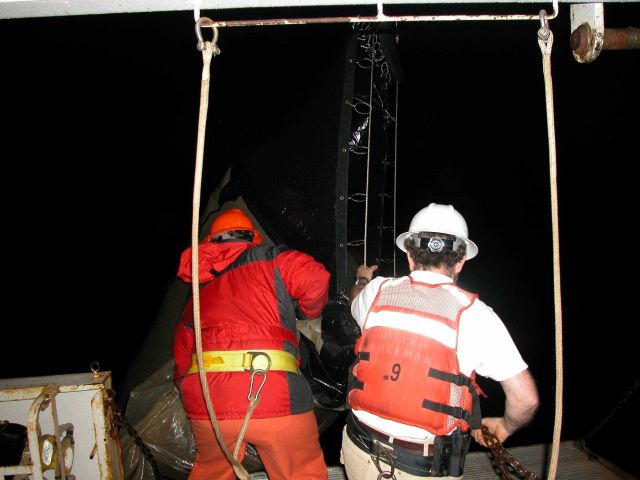 Deploying meteorological buoy 