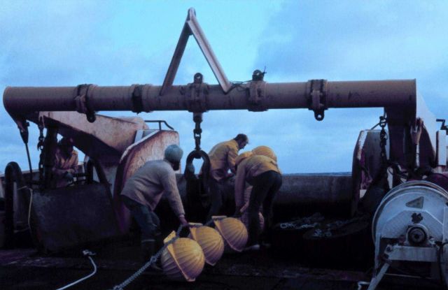 Deploying oceanographic gear. Picture