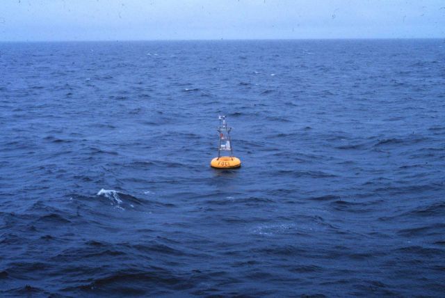 Servicing PEGGY, a meteorological and oceanographic buoy in the Aleutian Islands area. Picture