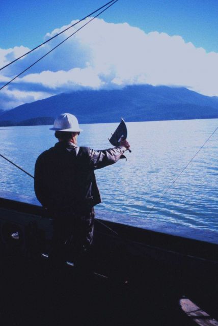 Chief Boatwain Nutting reading wire angle during Bongo net tow Picture