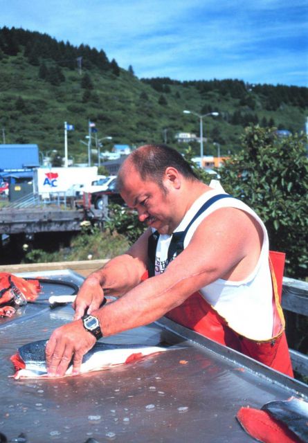 Filleting salmon in anticipation of a community fish fry in support of the United Seiners Association Picture