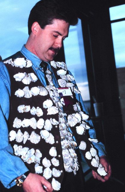 An ornate oyster-shell vest modeled at Anthony's Oyster Olympics Picture