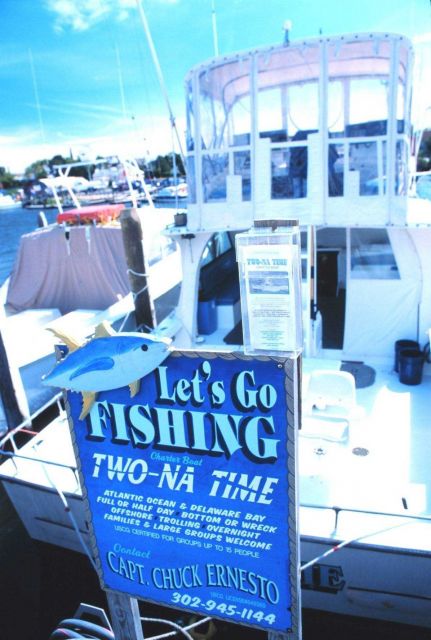 TWO-NA TIME, a day fishing vessel, trolling for customers. Picture