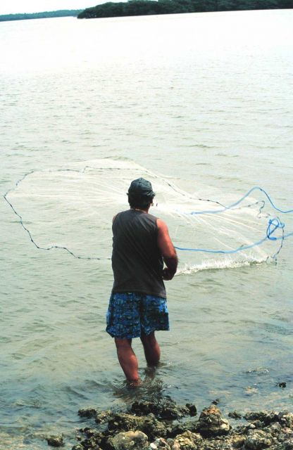 Fisherman casting his net for mullet and other fish next to the Judge Jolly Bridge on Marco Island. Picture