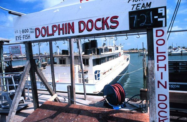 The DOLPHIN awaits another cargo of fishermen for a days' fishing on the Gulf of Mexico Picture