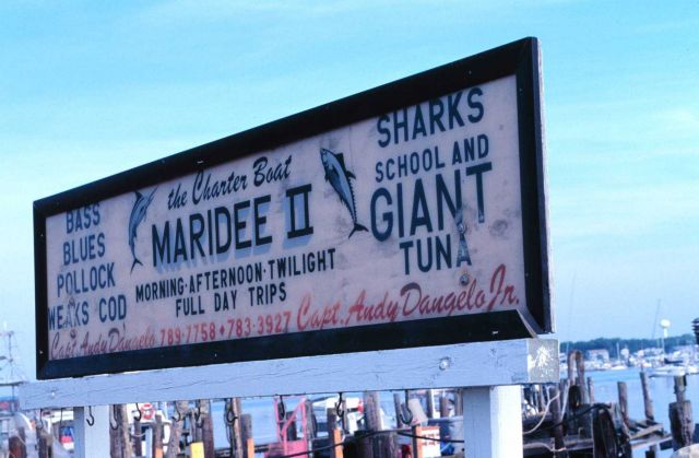 Sign advertising availability of a head boat at Point Judith Picture