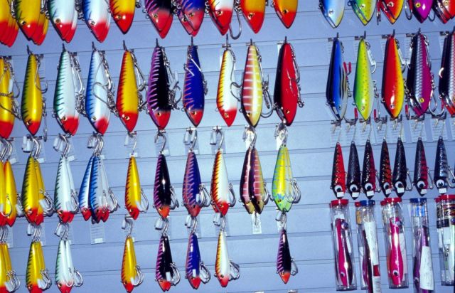 Colorful lures with specialized hooks are meant to mimic the color pattern and action of a target species' prey. Picture