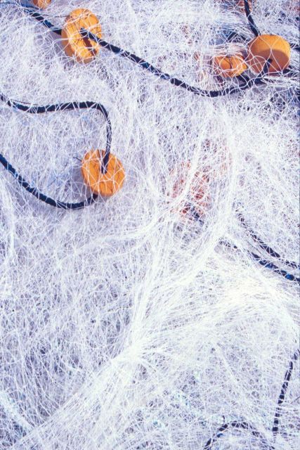 Clear monofilament netting is popular for gillnets, but tangles easily around the corks as well as fish. Picture