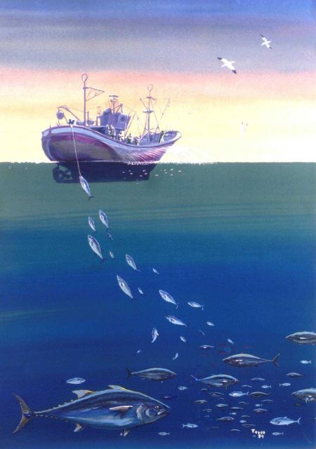 Artist's conception of pole and line fishing Picture