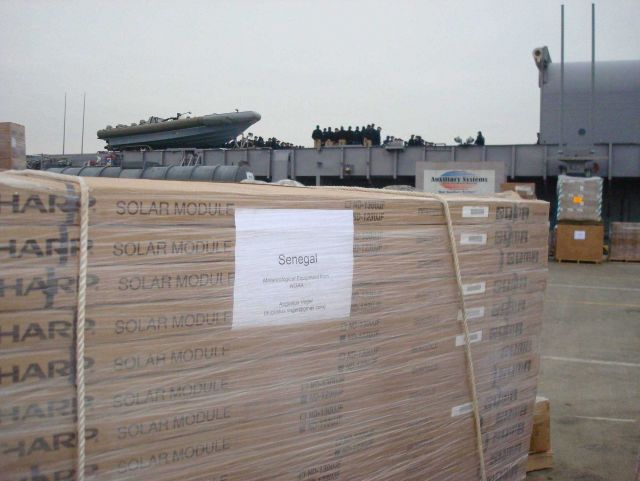 Humanitarian shipment to Senegal ready for loading on USS NASHVILLE, LPD 13. Picture