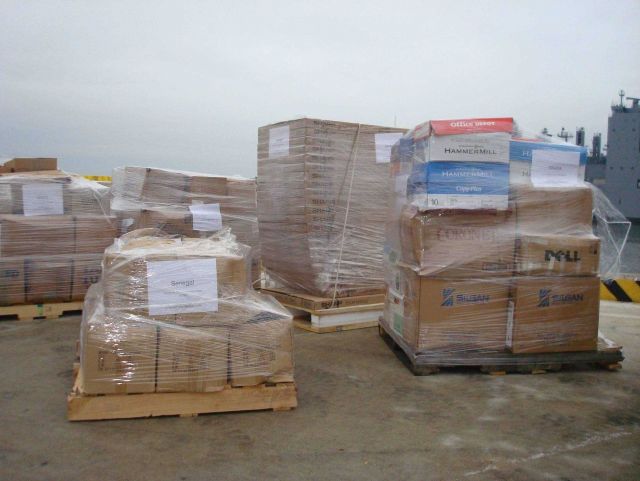 Humanitarian shipment to Senegal ready for loading on USS NASHVILLE, LPD 13. Picture