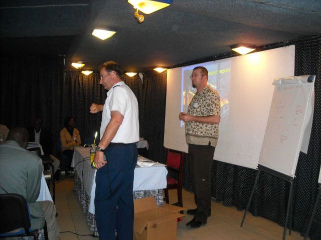 NMFS International Affairs representative giving presentation to Senegalese officials and artisanal fishermen. Picture