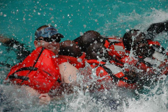 Water survival skills training session for Senegalese artisanal fishermen. Picture