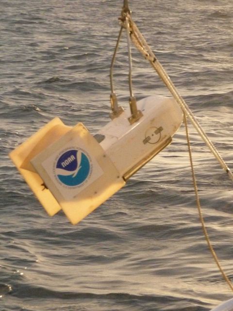 The continuous plankton recorder being deployed from the NOAA Ship OKEANOS EXPLORER during a expedition across the Pacific Ocean. Picture