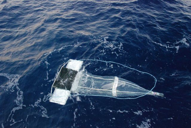 Plastic particles are collected using a manta net that is towed on the surface of the water. Picture