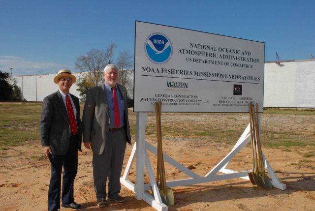 Deputy Assistant Administrator for NMFS, John Oliver, on right at groundbreaking ceremony of new Pascagoula fisheries laboratory. Picture