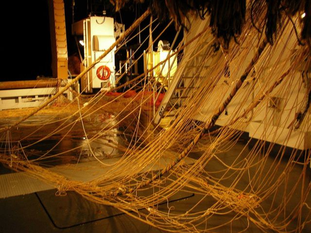 Mending nets at night Picture