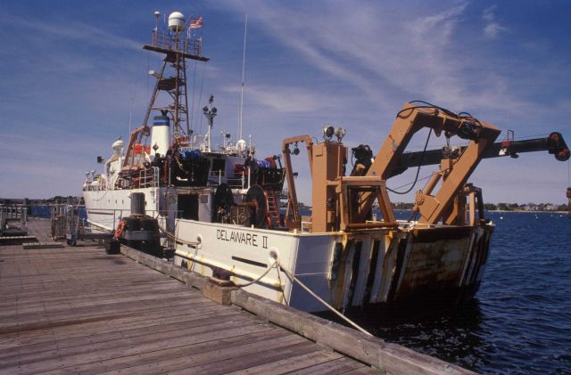 The NOAA Ship DELAWARE II tied up at Woods Hole. Picture