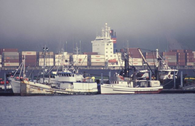 American President Lines containership at Dutch Harbor facility. Picture