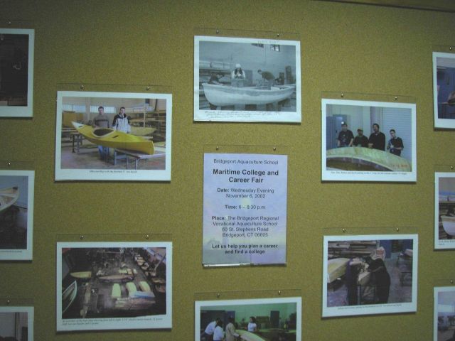 School bulletin board illustrating student activities in boatbuilding and at Bridgeport Regional Vocational Aquaculture School in Bridgeport, Connecti Picture