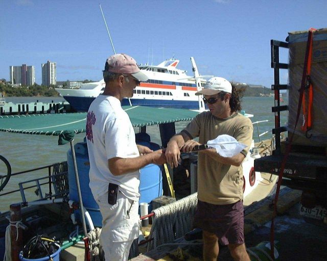 Handnets and gear being loaded in preparation for Florida cultured cobia (Rachycentron candum) stocking in offshore cages in Puerto Rico Picture